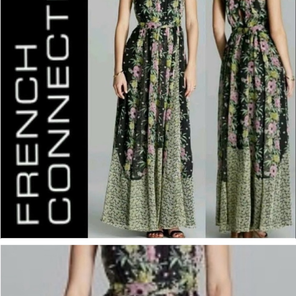 French Connection Floral Maxi Dress - Black and Pink